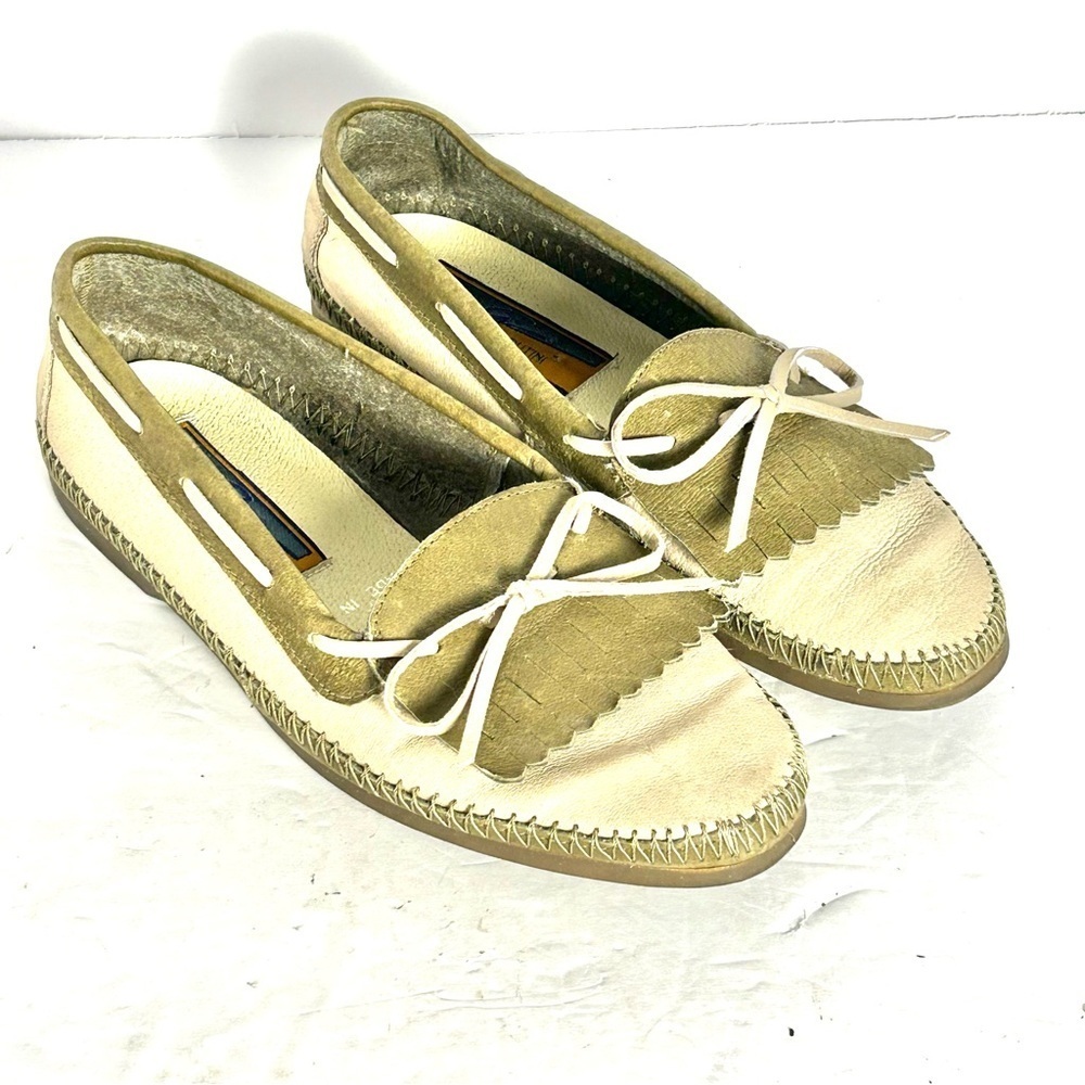 Giorgio Brutini Mens Moccasin Leather Size 8 Tan Green Nautical Casual